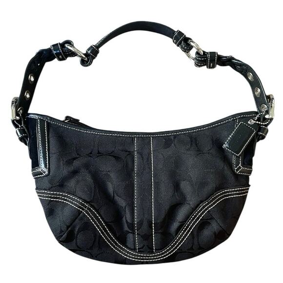 Vintage Coach SoHo Signature Jacquard Logo Monogram Small Shoulder Bag Y2K Goth - Picture 2 of 10